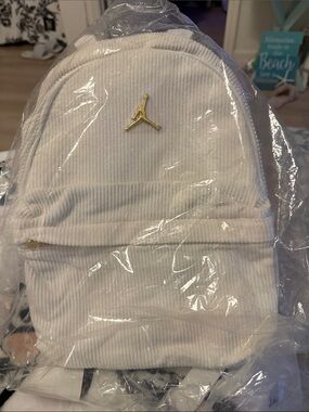 Jordan White Corduroy Mini Backpack with Gold Jumpman